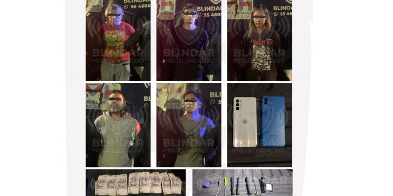 Policías Auxiliares de Blindar MH capturaron la madrugada de este viernes a una banda de asaltantes a casa habitación que ingresaron a un domicilio de la Colonia Granada e intentaban apoderarse de un botín de 14 mil pesos. FOTO: Especial