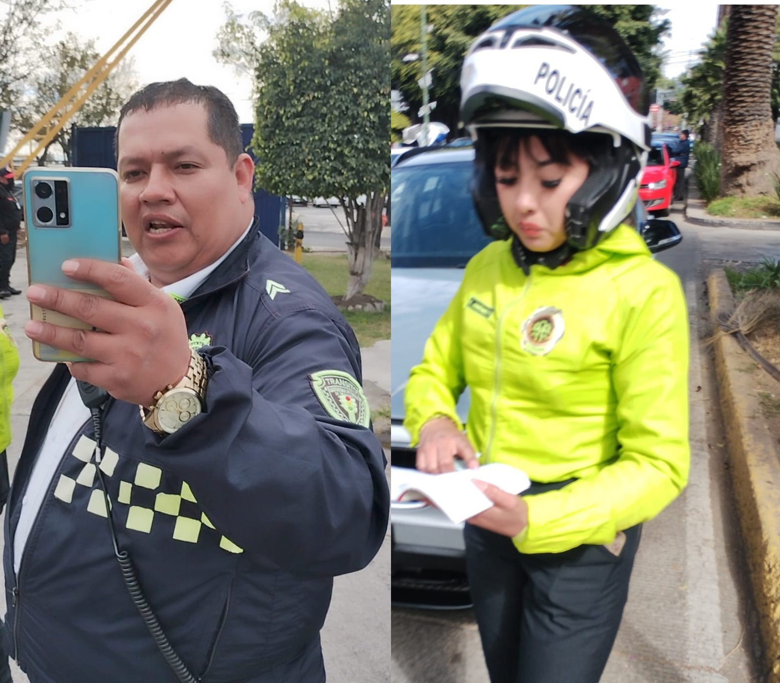 Policías de tránsito extorsionadores José de Jesús Luciano Moreno y Cinthia Jiménez Flores. Operan a tan solo 200 metros de la Subsecretaría de Control de Tránsito, que encabeza , Francisco Javier Moreno Montaño. ¿Será que él los manda a 'atracar'? Es pregunta. FOTO: Especial CDMX Magacín. 