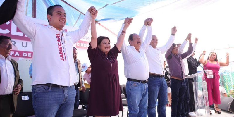 La candidata a la Jefatura de Gobierno en la Ciudad de México, Clara Brugada, aseguró que Janecarlo Lozano ganará las elecciones el próximo 2 de junio y se convertirá en el alcalde de Gustavo A. Madero. FOTO: Especial