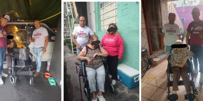 Con tal de convencer para ganar adeptos, Hannah de Lamadrid viola la ley electoral en la Ciudad de México, al entregar bienes con carácter social como son sillas de ruedas, bastones y andaderas en plena campaña electoral. FOTOS: Especial